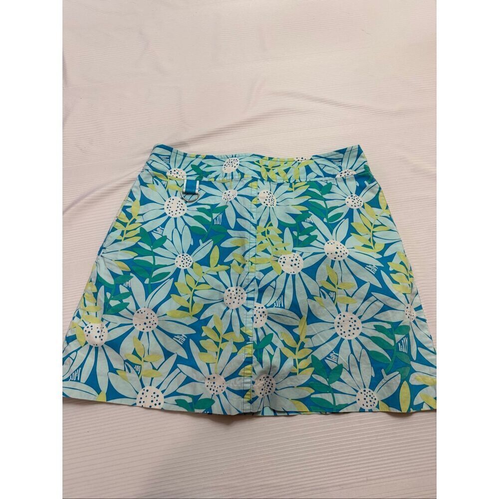 Lilly Pulitzer Vintage Size 4 Skort Floral Print Skirt Shorts Blue Green Stretch